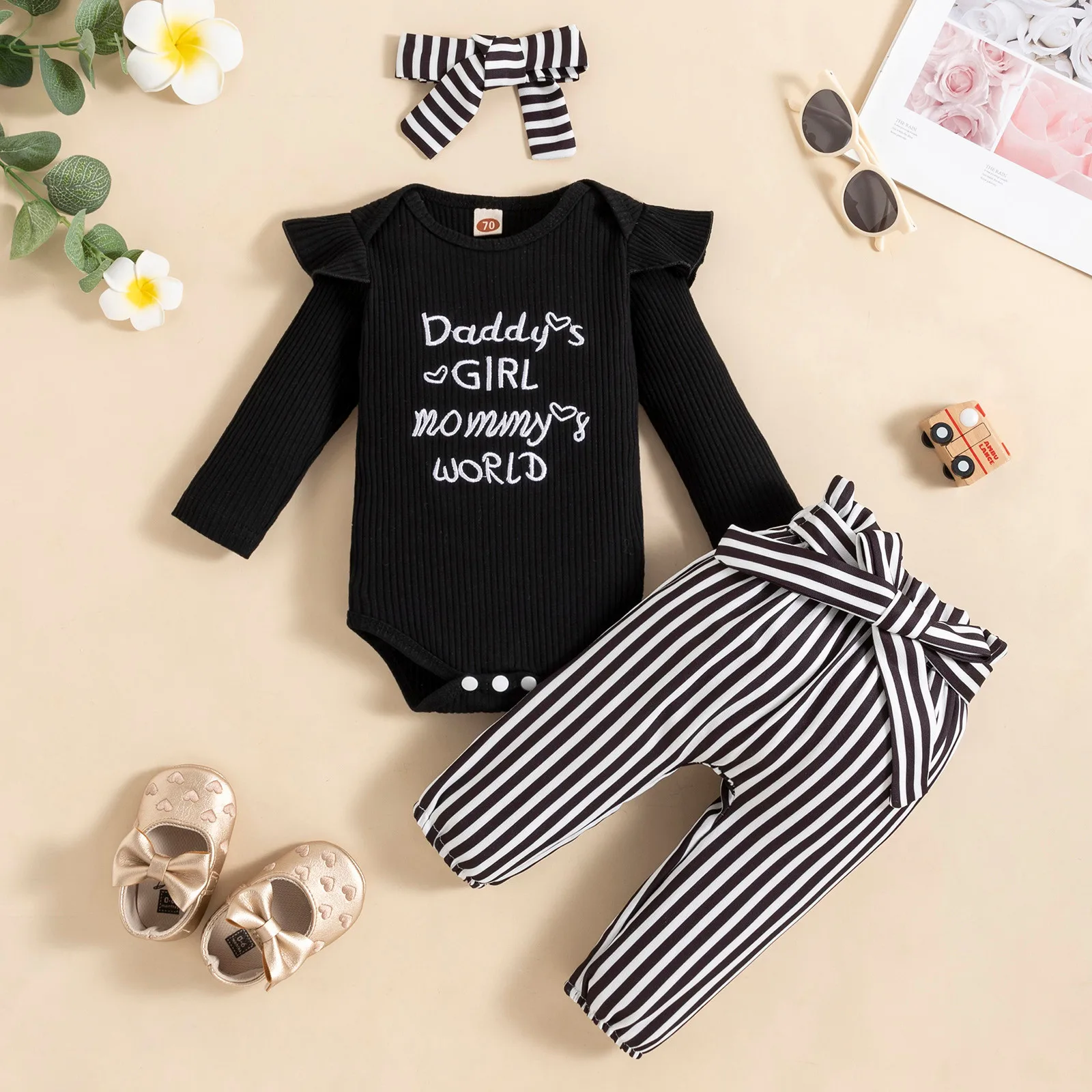 3 6 12 18 Months Infant Baby Girls Clothes Sets Cotton Bodysuit+Pants+Headband 3pcs Sets Newborn Outfits Autumn Winter Clothes