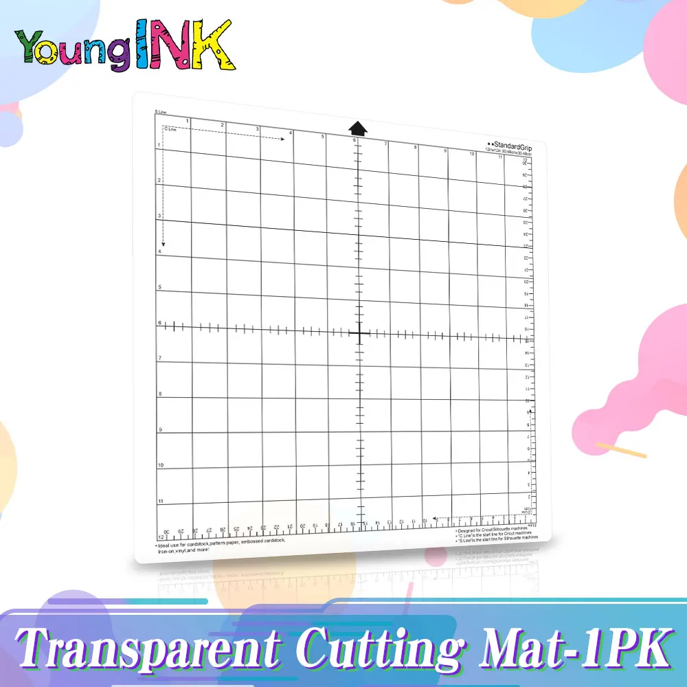 YOUNGINK Replacement Cutting Mat Transparent Adhesive Cutting Board with Measuring 12 * 12 Inch for Cameo Plotter Cricut Machine