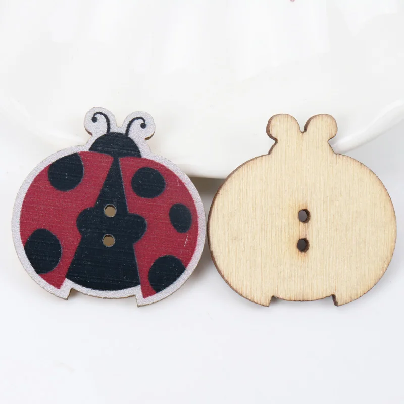 Cartoon Cute Ladybug Wooden Buttons Botones Handmade Accessories Decoration Sewing Scrapbooking Crafts DIY 27mm 20pcs