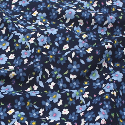 147x50cm Blue White Floral 60s Cotton Imitation   Sewing Fabric, Making Summer Thin Dress Shirt Clothing Cloth