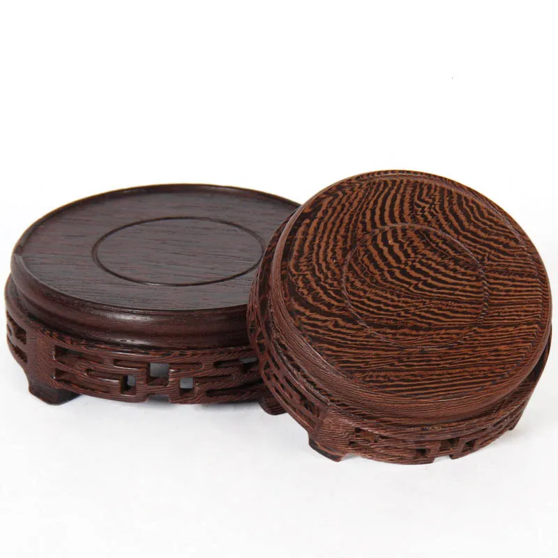 Rosewood Stone Fret  Base Solid Wood Stone Ornament Base Wenge Ebony Wood Purple Clay Pot Base Handicraft Round Wooden Holder