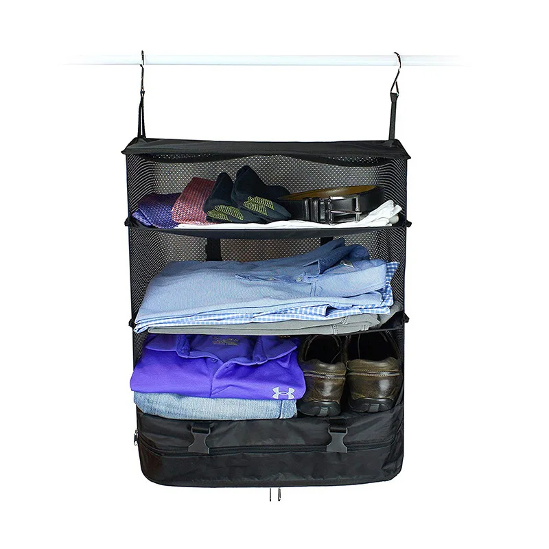 

Portable Travel Storage Bag Hook Hanging Organizer Wardrobe Clothes Storage Rack Holder Travel Suitcase Shelves