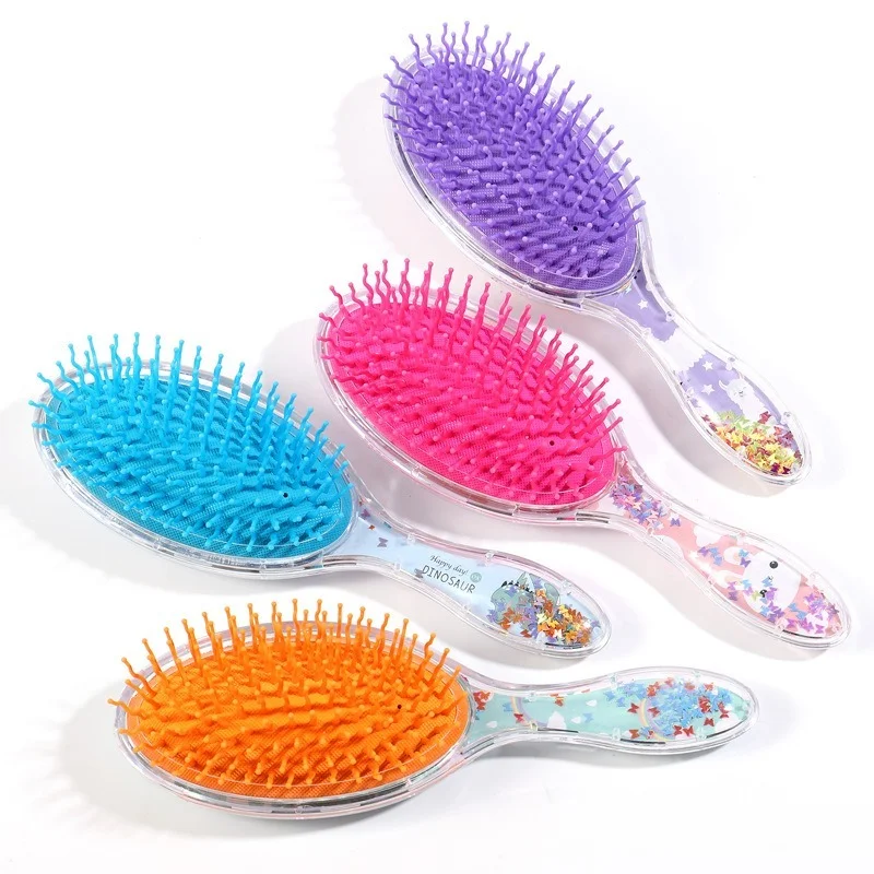 Hair Brush Massage Comb Cartoon Animal Sequin Cute Anti-static Shower Wet Detangle Hair Brush Salon Hair Styling Tools Children