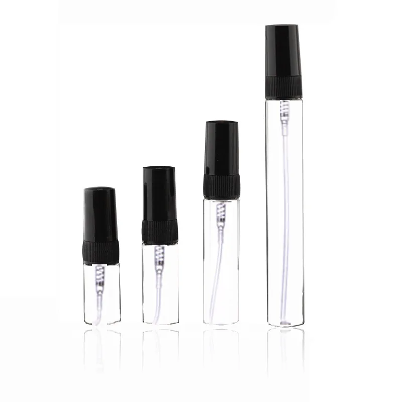 10/20/30pcs 2ML 3ML 5ML 10ML Black Portable Glass Perfume Bottle Empty Refillable Bottle Cosmetics Bottle Sample Thin Glass Vial