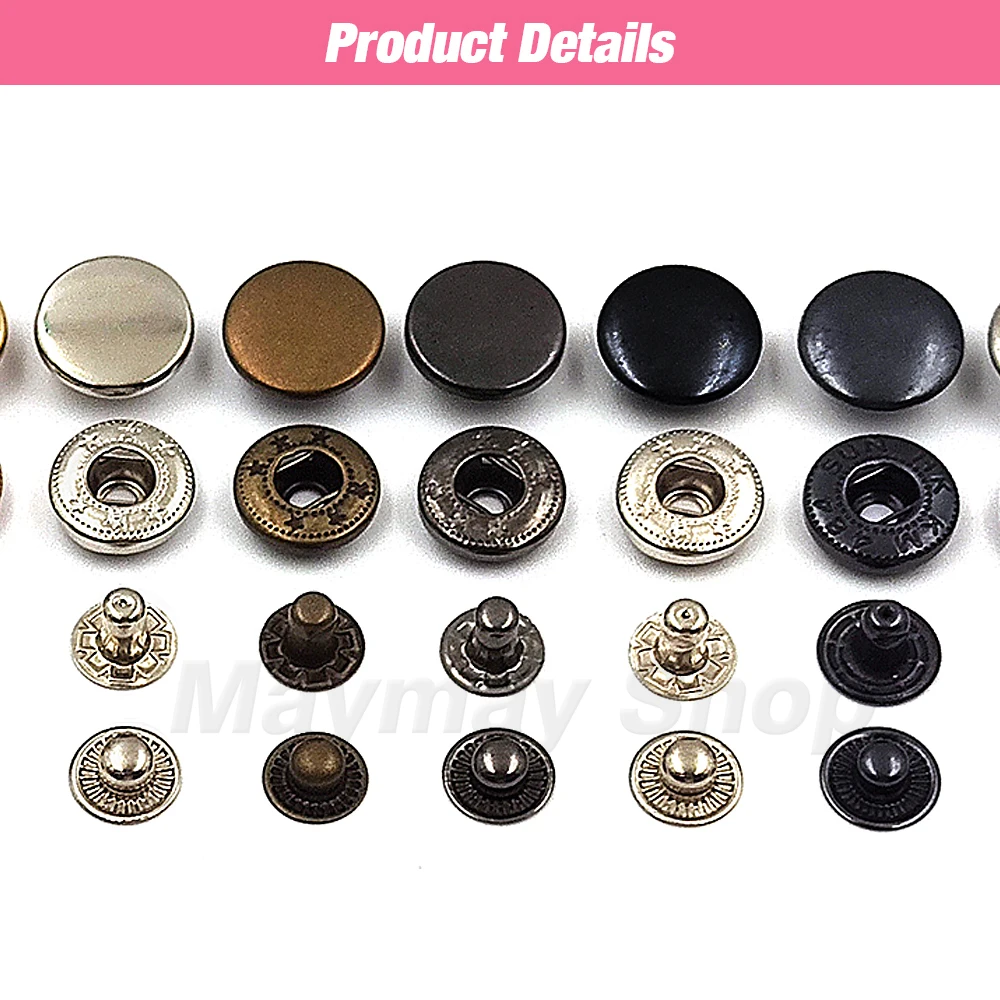 50set Snaps Button Metal Snap Fasteners Press Studs Kit Optional 4 Installation Tools For Clothes Garment Bag Shoes Leathercraft