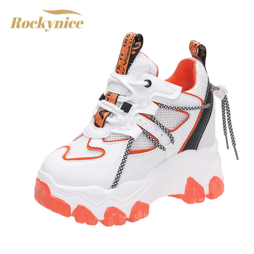 Trampki damskie buty na wysokiej platformie oddychające trampki sportowe dorywczo grube dno siatki Chunky Sneakers kobiety Zapatos Mujer 10cm