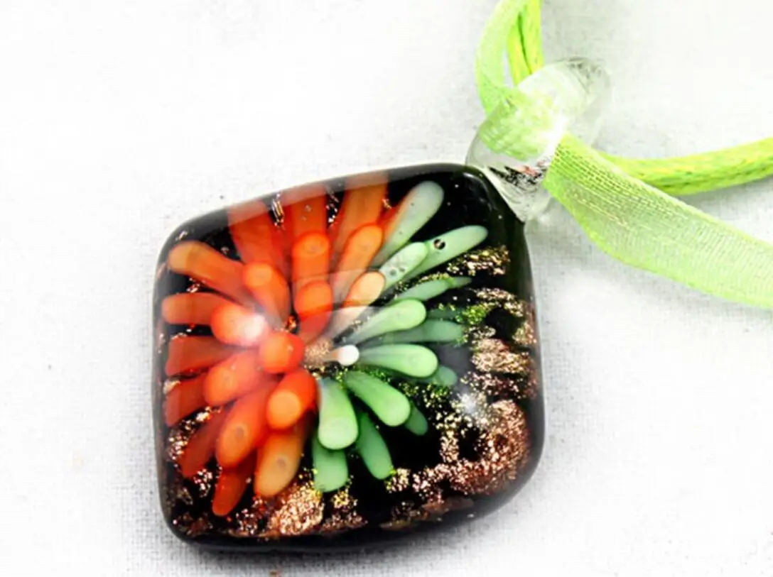 Women\'s Handmade Murano Lampwork Glass LiuLi Square 30*30MM Pendant Fit Necklace Jewelry Gifts LL82