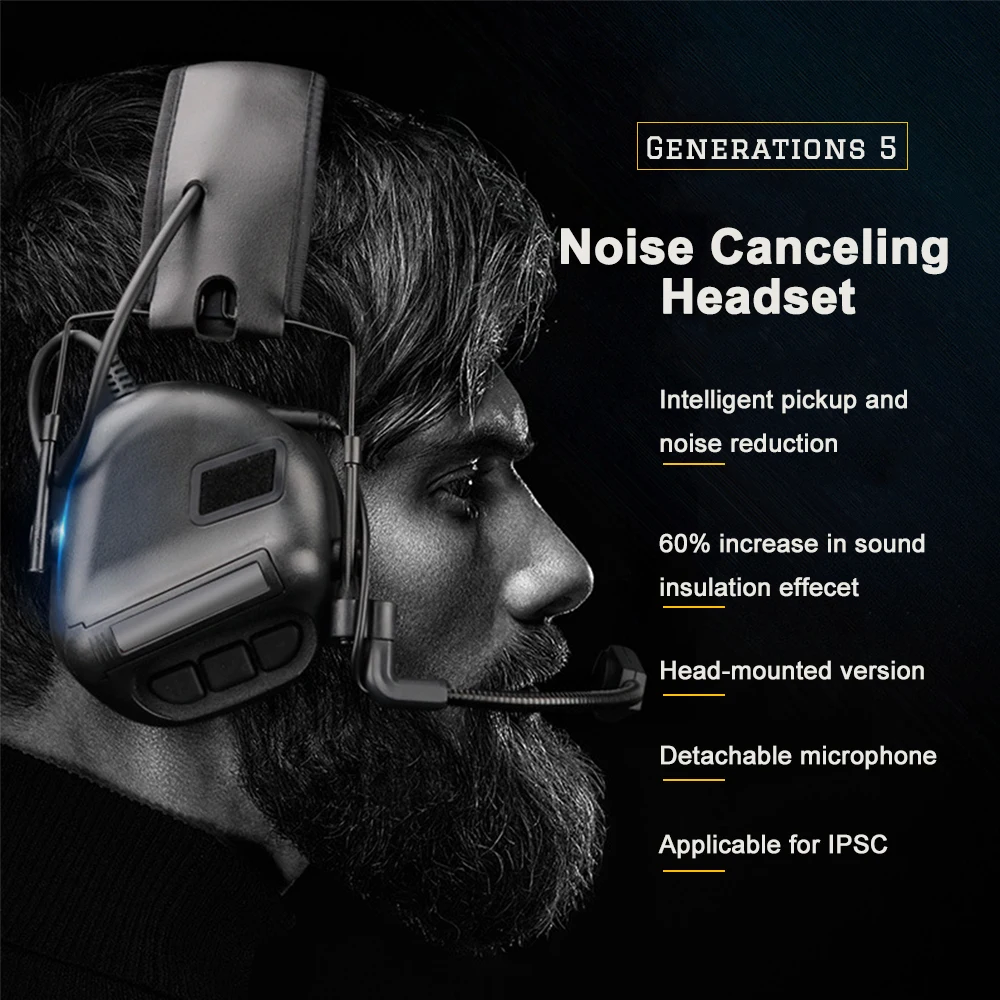 Noise Canceling Tactical Earmuffs Headphone Headset Communication Sound Pickup Noise Reduction Hunting Outdoor Hearing Protector