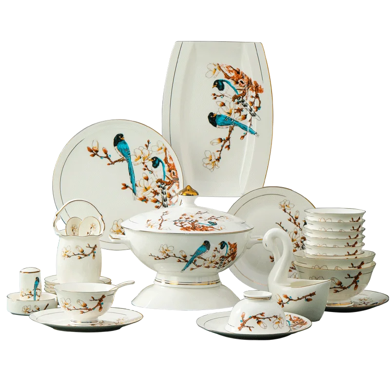 Guci Bowl and dish set  Chinese Jingdezhen Ceramic European bone china tableware bowl and plate chopsticks combination simple