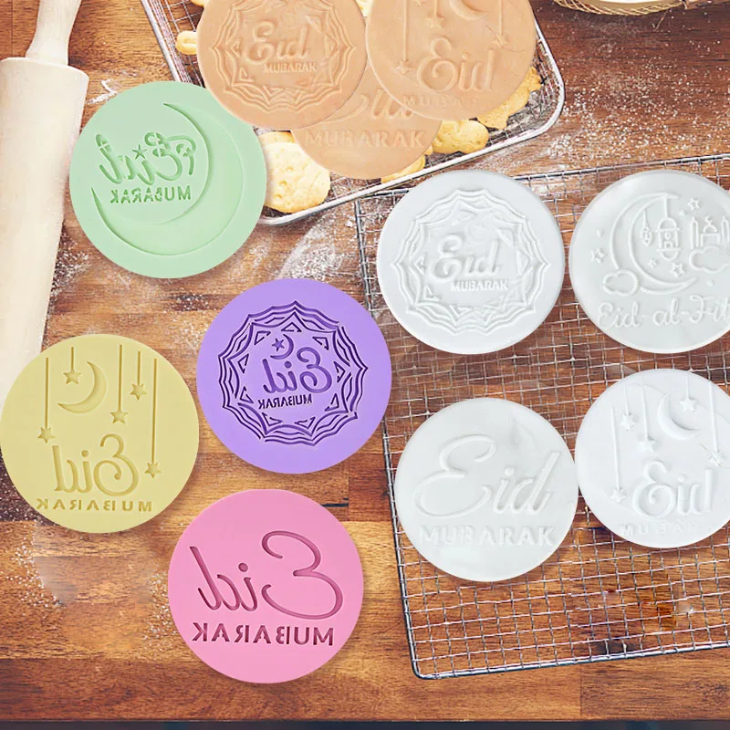 Eid Mubarak Moon Star Fondant Stamp Muffin Embosser Ramadan Kareem Cookie Stamp Biscuit Cutter Mold Pastry Cake Decorating Tools