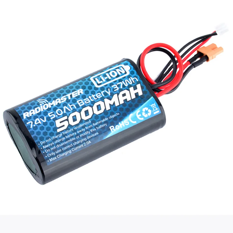 

RadioMaster 5000mah 7.4V 2S 37wh Li-ion Battery High Capacity JST-XH and XT30 Plug for TX16S TX18S Remote Control Transmitter