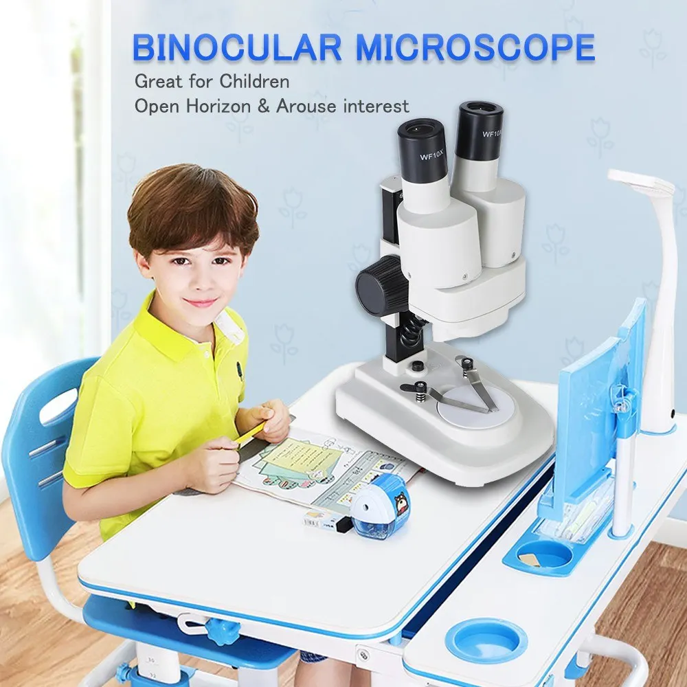 Binocular Microscope 20X Students All-Metal LED Light Microscope Biology Science Lab Experiment Microscopic Magnifier