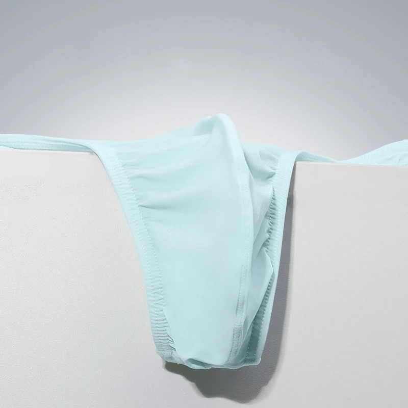 Man Low Waist Sexy Ice Silk Seamless G-string Quick Dry Ultra Thin Breathable Solid Mens Thongs U Pouch Bag T-back Underwear