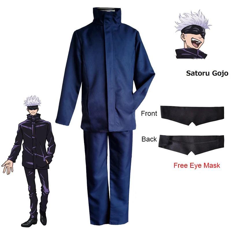 2020 Anime Gojo Satoru Costume Jujutsu Kaisen Uniform Sets Satoru Gojo Cosplay Wigs and Free Eye Mask Halloween Party Costumes