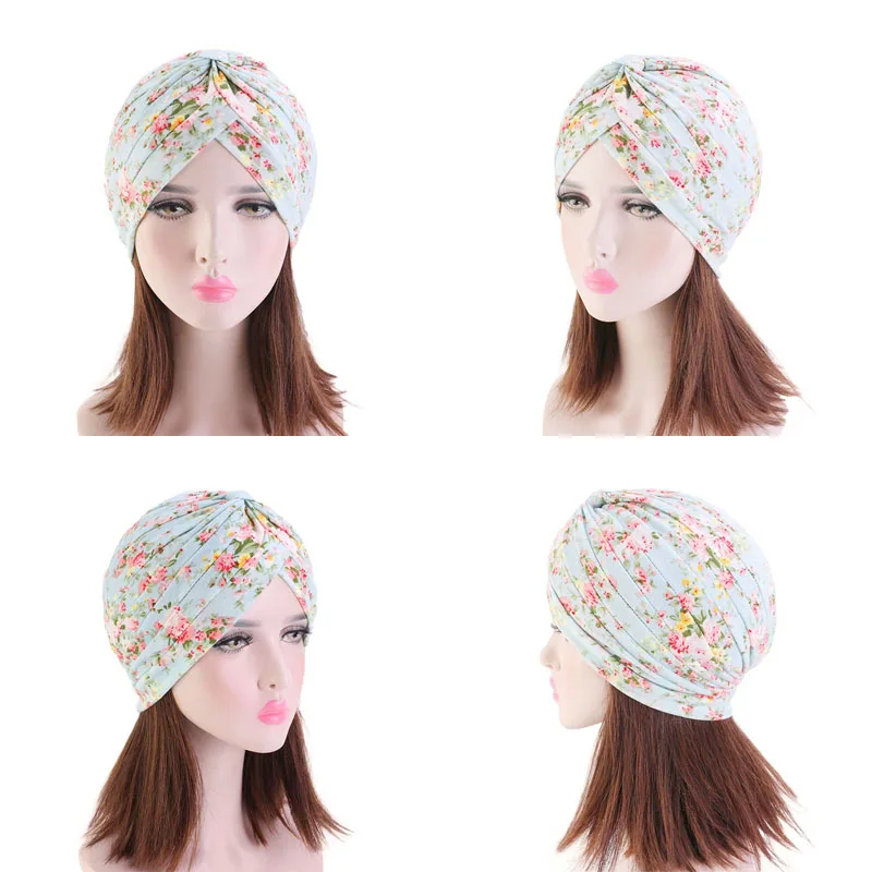 New Floral Print Cotton Turban Hat Bandana Scarf Cancer Chemo Beanies Headwrap Caps Sleep Cap for Women Bonnet Flower Head Wrap