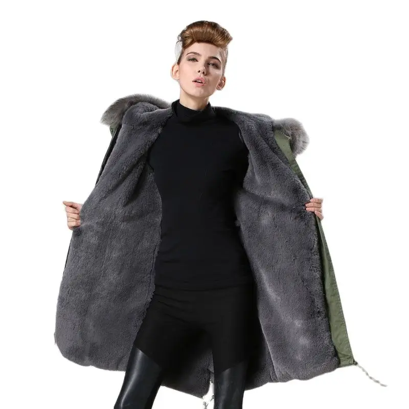 Long Cotton Shell Parka Mrs Casual Wear Fur Parka,Grey Real Fur Hoodies Brand Selling Winter Wear