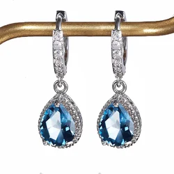 Cellacity Genuine 925 Sterling drop earrings for charm lady with 7*9mm blue sapphire gemstone wedding party wholesale gift