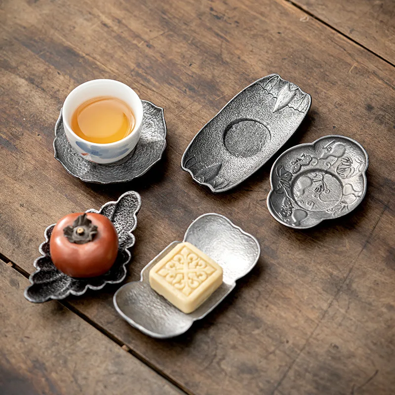 Japanese Alloy Copper Tea Trays Frog Lotus Coffee Cup Mats Heat Resistant Saucer Drink Coasters Teaware Holder Table Decoration