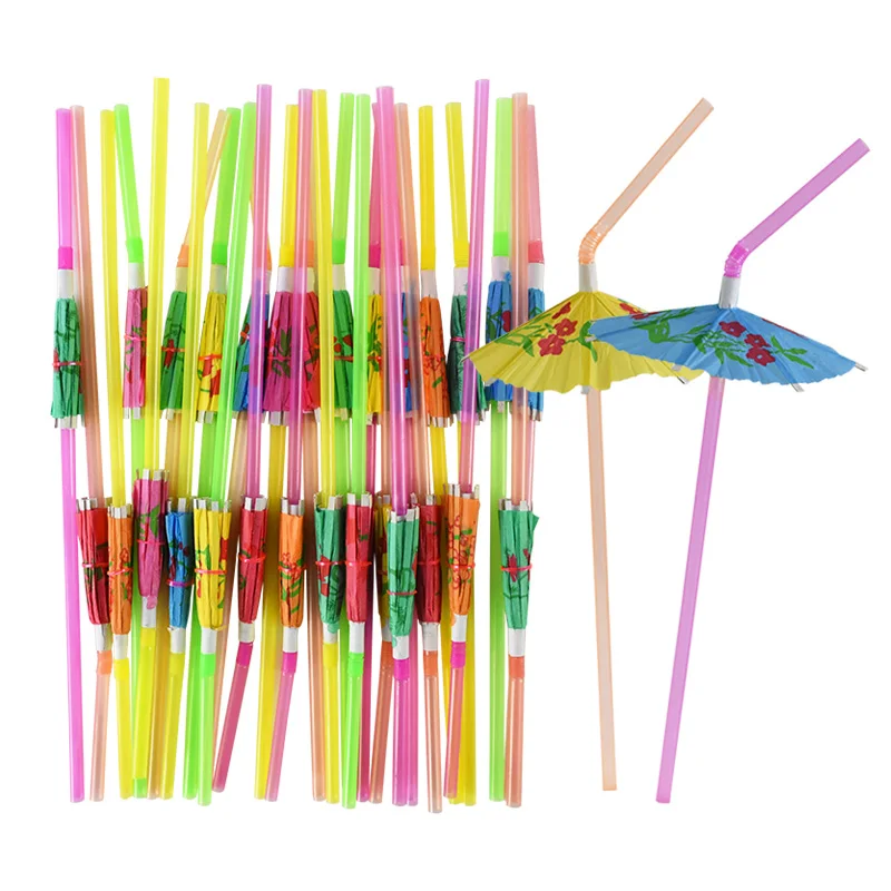 25/50pcs Flamingo Drinking Straws Tropical Umbrellas Pineapple Juice Cocktail Disposable Juice Straws Hawaii Party Decoration