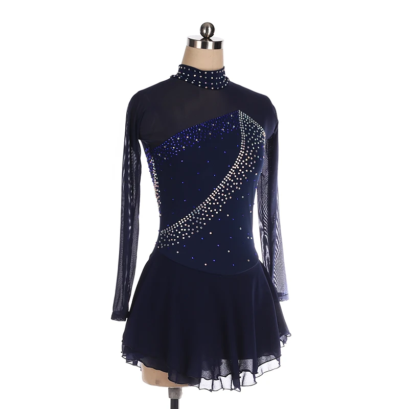 Women\'s and Children\'s Rhythmic Gymnastics Dance Blue Polyamide Clothing Figure Skating Competition Training Dress Customization