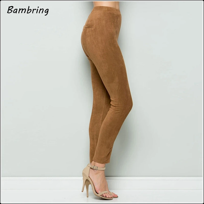 2020 Suede Leather Women Skinny Pants Ladies High Waist Large Elastic Slim Pencil Trousers Retro Spring Seamless Leggings Custom