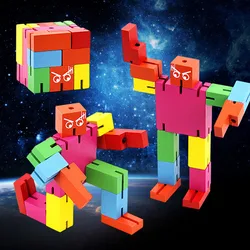 New Wood Deformation Robot Puzzle Graffiti Magic Cubes Folding Children's Entertainment Hot Sale Toys Colorful Magic Cubes