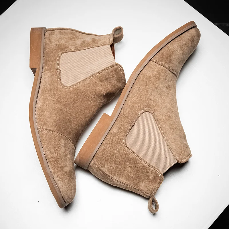 Yomior New 2021 Vintage Fashion Men Casual Shoes Cow Suede Spring British Ankle Boots Pointed Toe Chelsea Boots High Quality