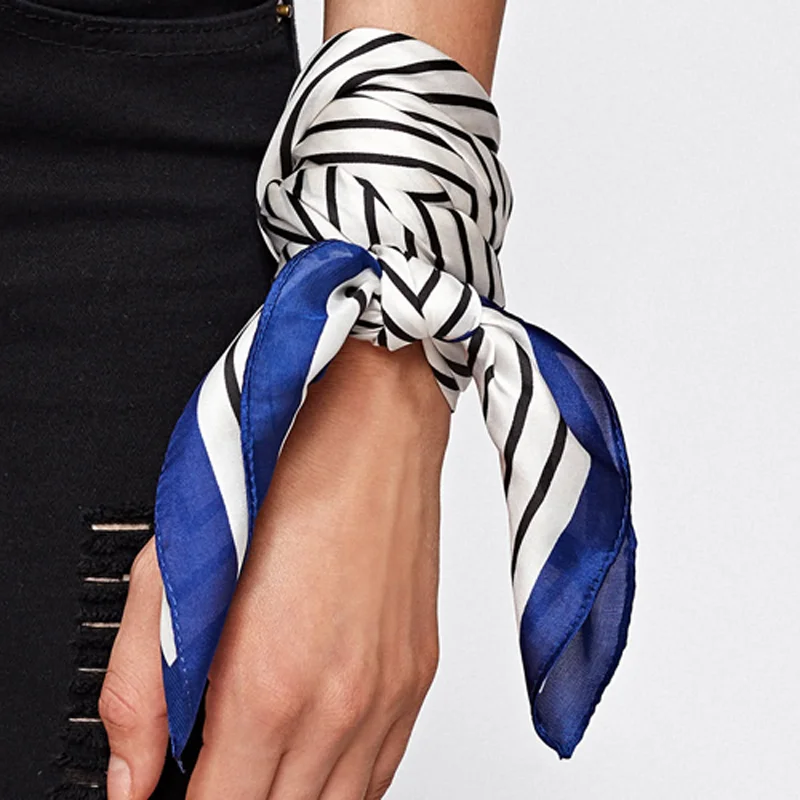 Luna&Dolphin Women Small Square Scarf 70x70cm Navy Style Chiffon Silky White Black Rubber Red Striped Lady Headbands Bandana
