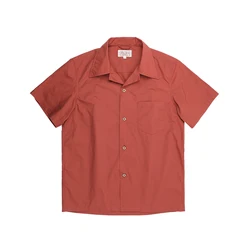 Red Tornado Men Cuban Collar Shirts Retro Plain Short Sleeved Tee Shirts Boxy Fit