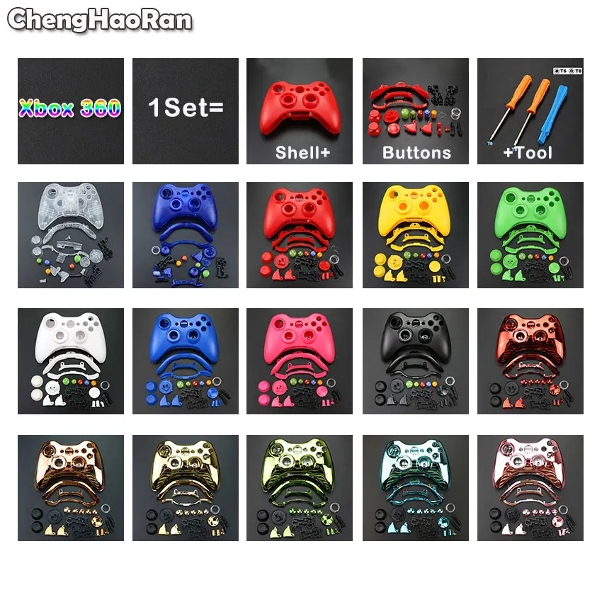 

ChengHaoRan For Xbox 360 Wireless Game Controller Hard Case Gamepad Protective Shell Cover Full Set W/ Buttons Analog Stick+Tool