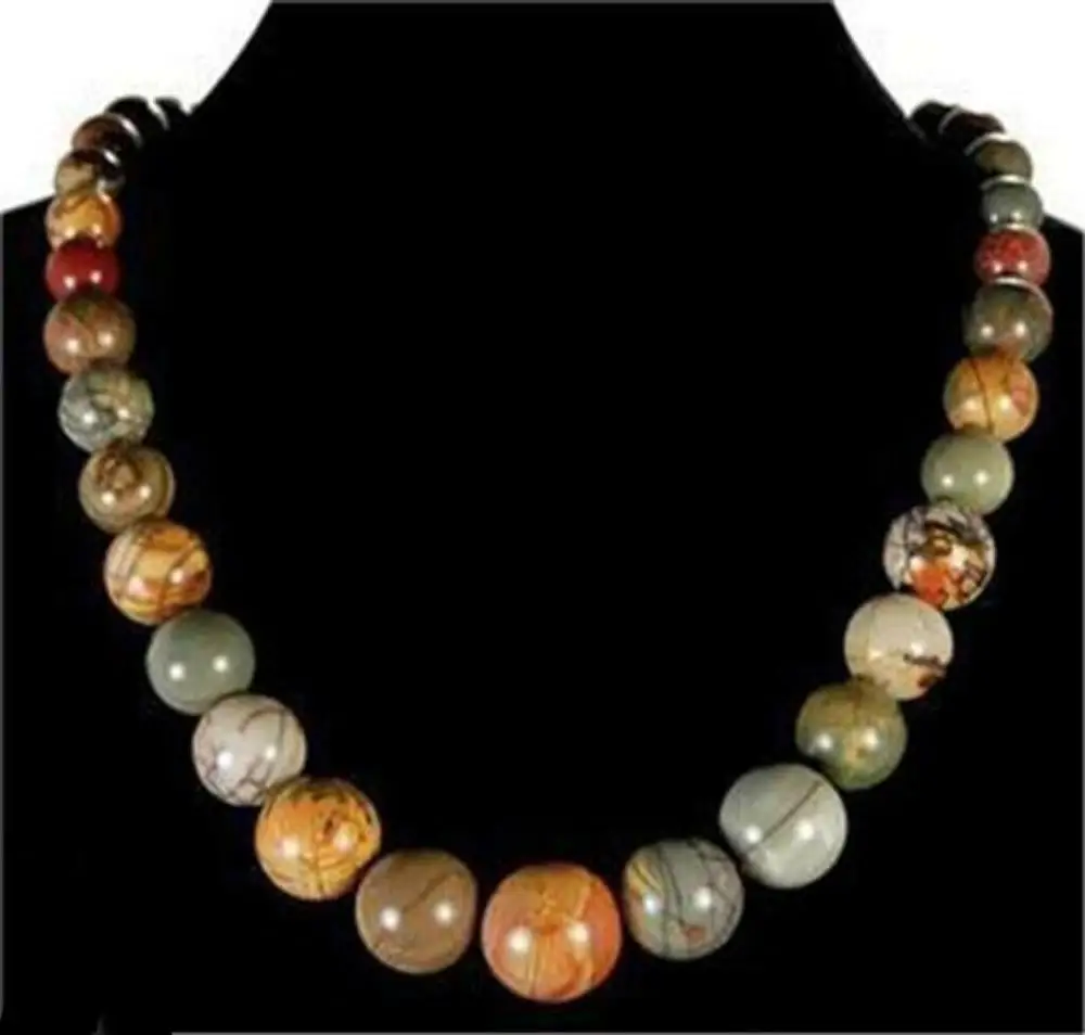 

6-14mm Natural Multicolor Picasso Jasper Round Tower Beads Clasp Necklace