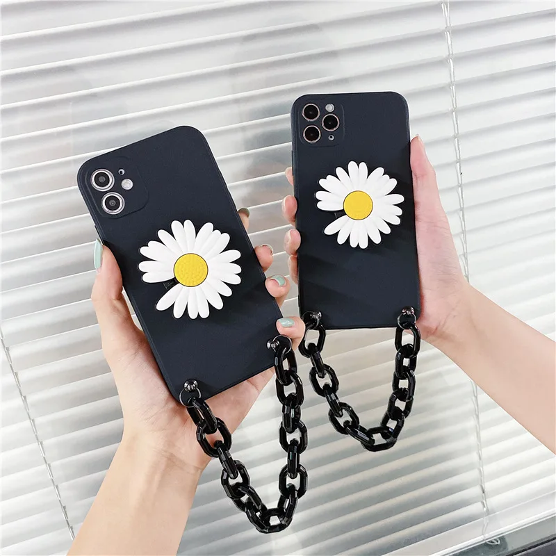 Flower Stander Holder Case For Motorola Moto E7 E6S E5 E4 One Action Vision Marco Fusion Z3 TPU Cover With Chain Bracelet