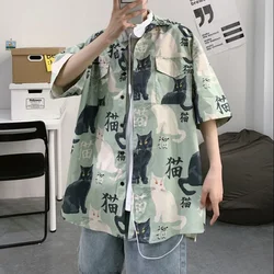 Summer Short Sleeve Shirt Men's half Sleeve inch Shirt trend cat print student loose casual Shirt trend shirts