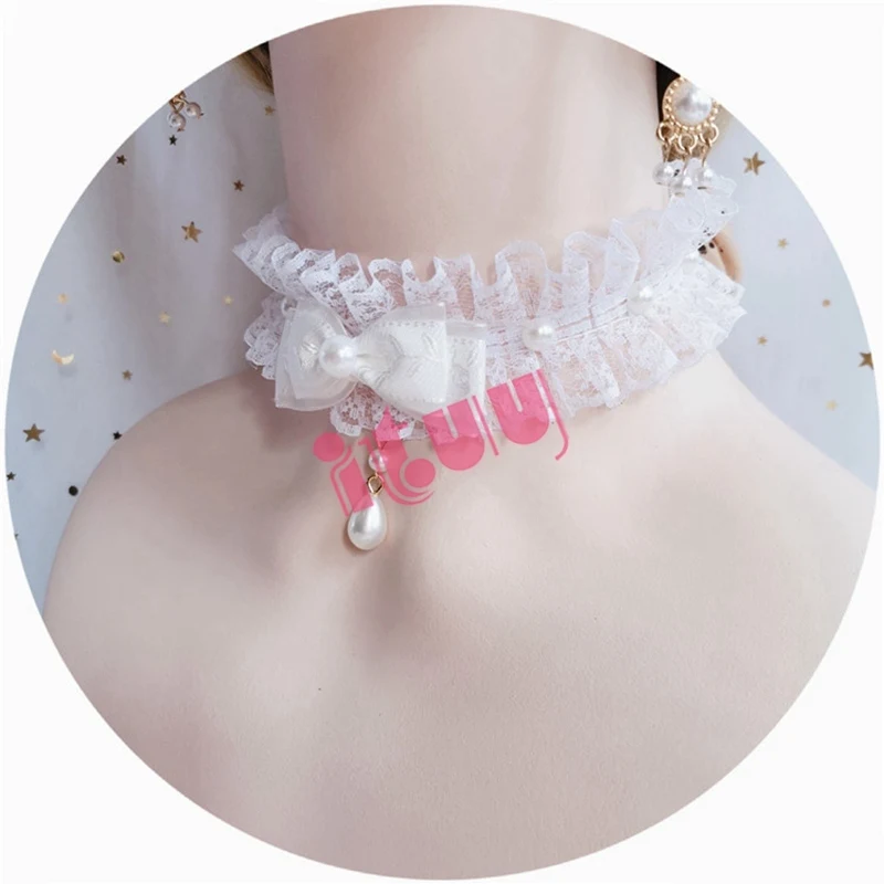 Handmake Lolita Girl KC Bowknot Pearl Pendant Lace Hand Sleeve Bracelet Necklace Women Bride Accessories Ornaments