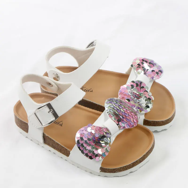 Sandalias con corchos para niños y niñas, zapatos transpirables con lazo y purpurina, a la moda, para verano, 2023