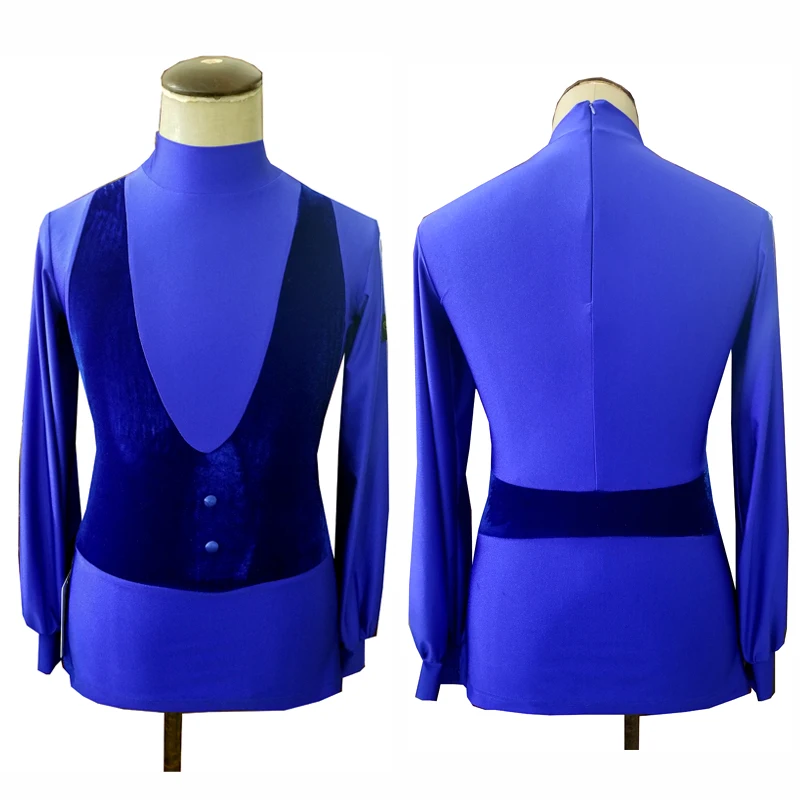 

New Latin Dance Shirts Men Royal Blue Competition Performance Clothing Tango Salsa Cha Cha Samba Dancing Top Customize DNV13571