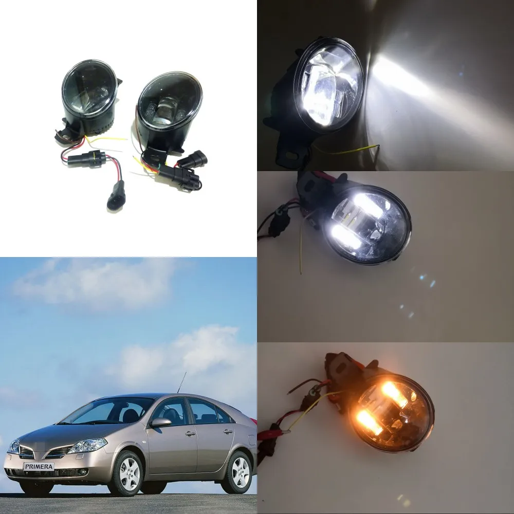 July King 6000k 3000LM LED Fog Lamp Case for Nissan Primera 2001+, 20W Lens Fog Lamp + 6W LED White DRL+ 4W Yellow Turn Signals