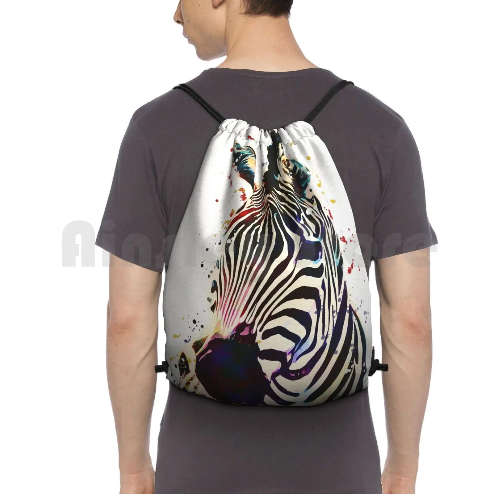 Watercolor Art Backpack Drawstring Bag Riding Climbing Gym Bag African Africa Safari Prairie Savannah Savanna