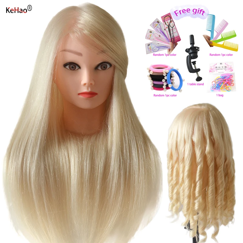 Training Head With 85% Blonde White Real Hair Can  Practice Curl Hot Iron Straighten Hairstyle Doll Mannequin Head Hairdresser