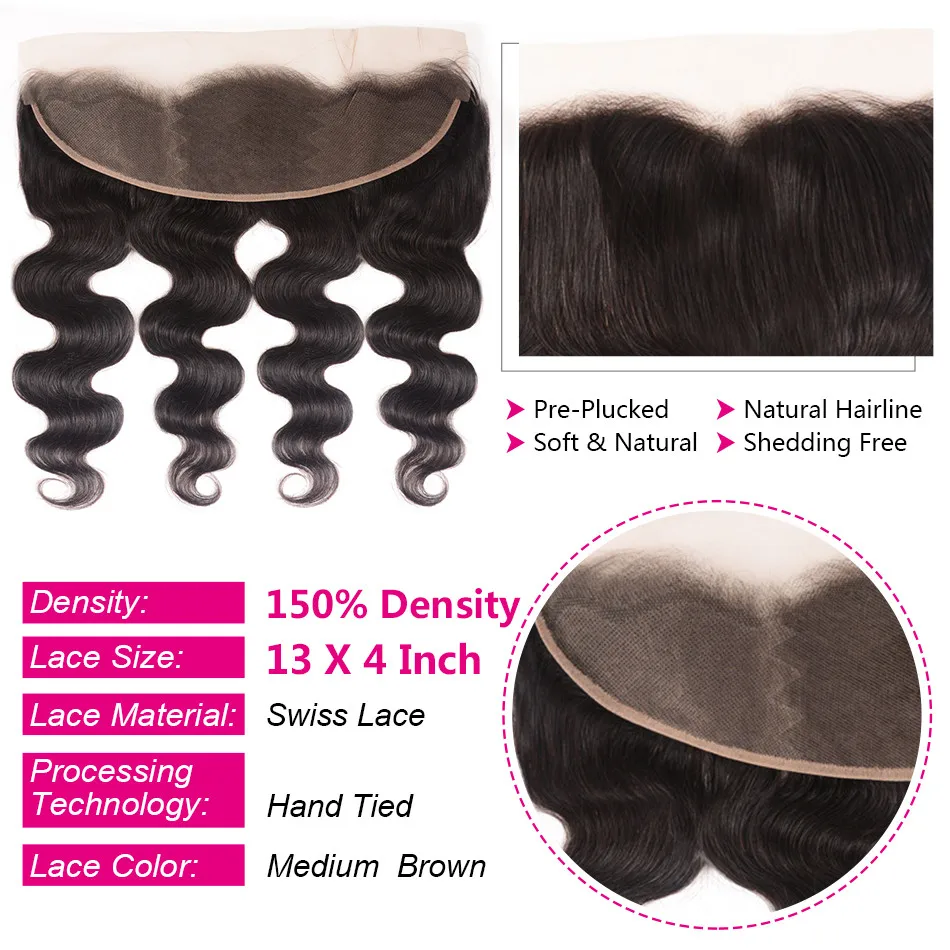 Unice Haar Braziliaanse Body Wave Kant Frontale 100% Menselijk Haar 13X4 Oor Tot Oor Vetersluiting Remy Haar frontale Pre Geplukt