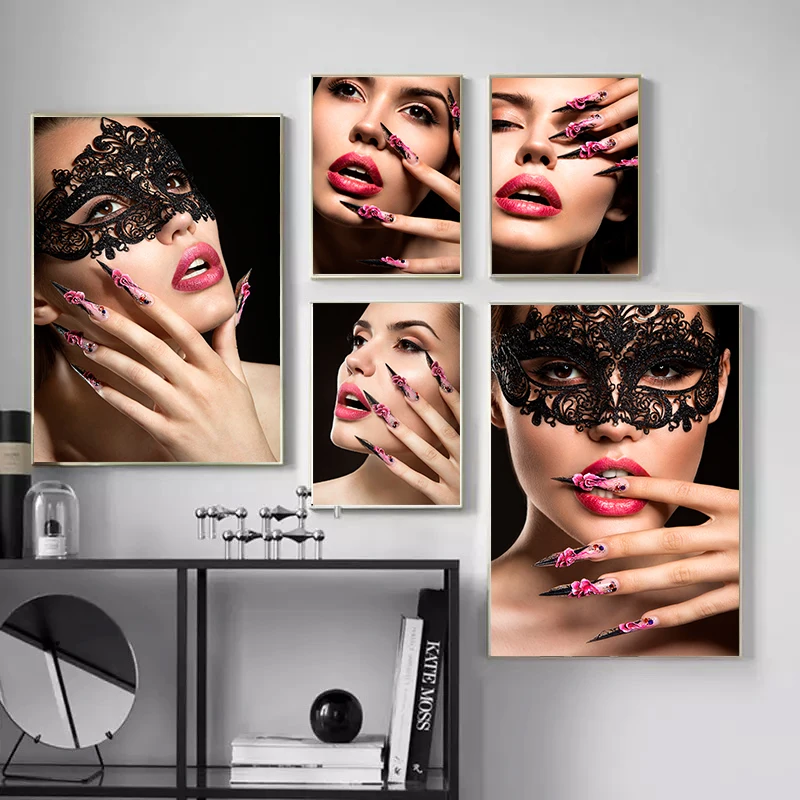 Lipstick Nail Art Fashion Poster Woman Makeup Print Canvas Art Painting Wall Modern Image Living Room Girl Home Decoration