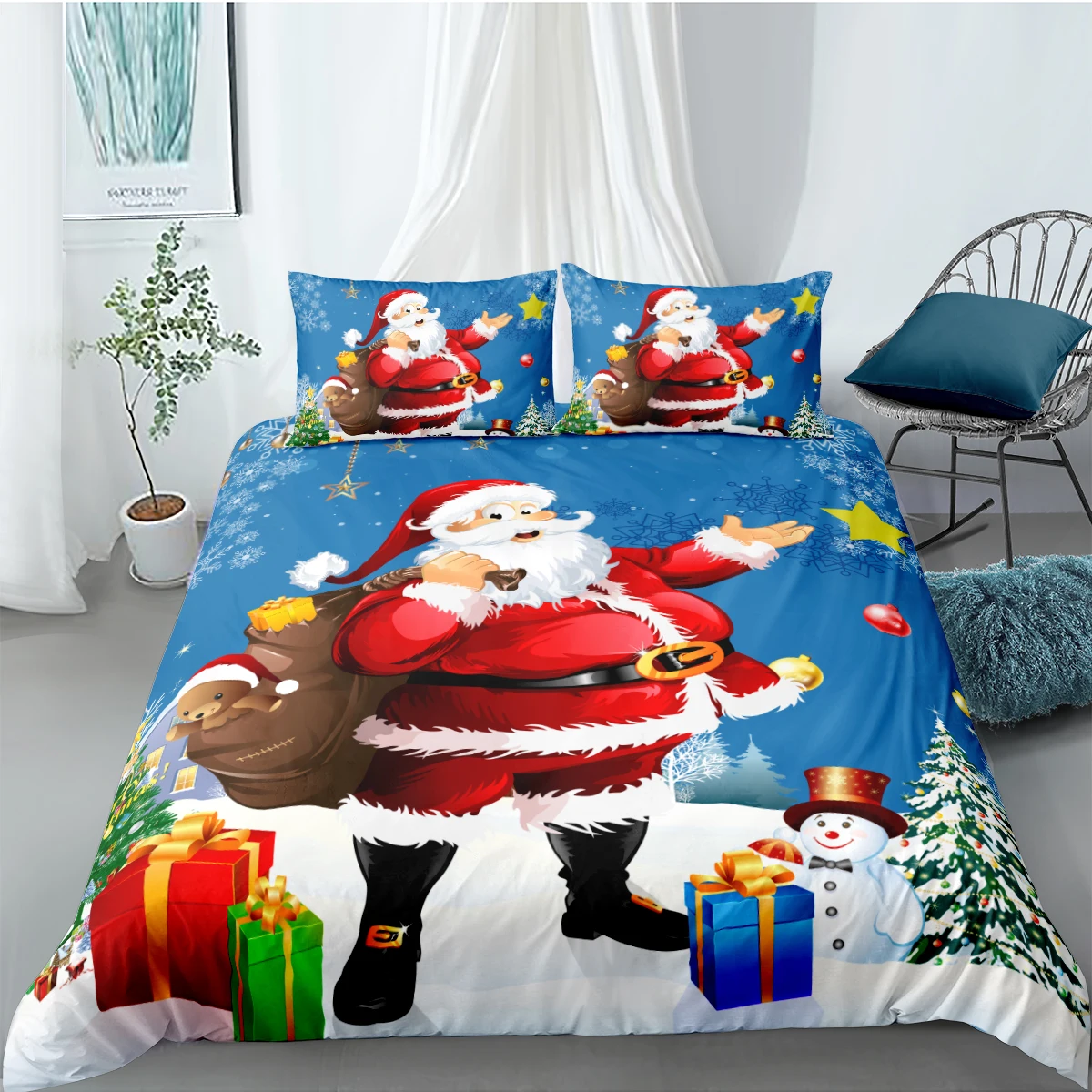 

3D Blue Comforter Covers Santa claus Quilt Cover Set Pillow Slips King Queen Super King Twin Size 140*200cm Christmas Beddings