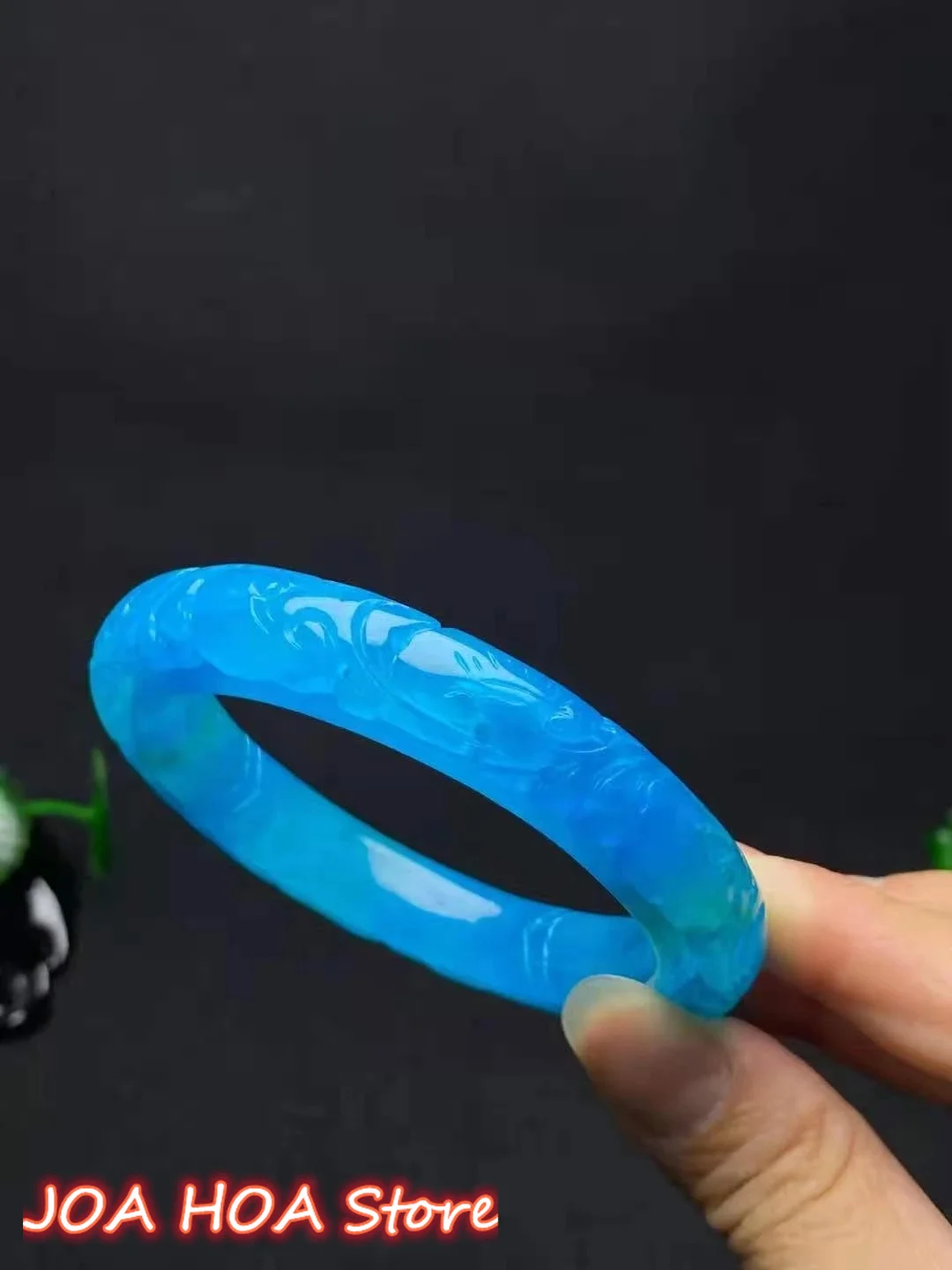 Natural Grade Ice Blue Jade Hollow Hand Carved Lucky Flower Bracelet Jewelry