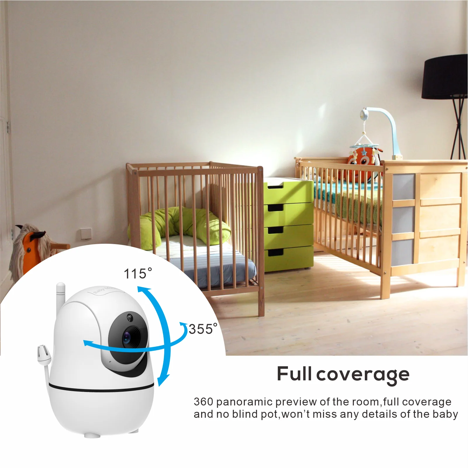 New 5 Inch Video Baby Monitor with Camera and Audio, 4X Zoom, 22Hrs Battery, 1000ft Range 2-Way  Temperature Sensor Lullaby