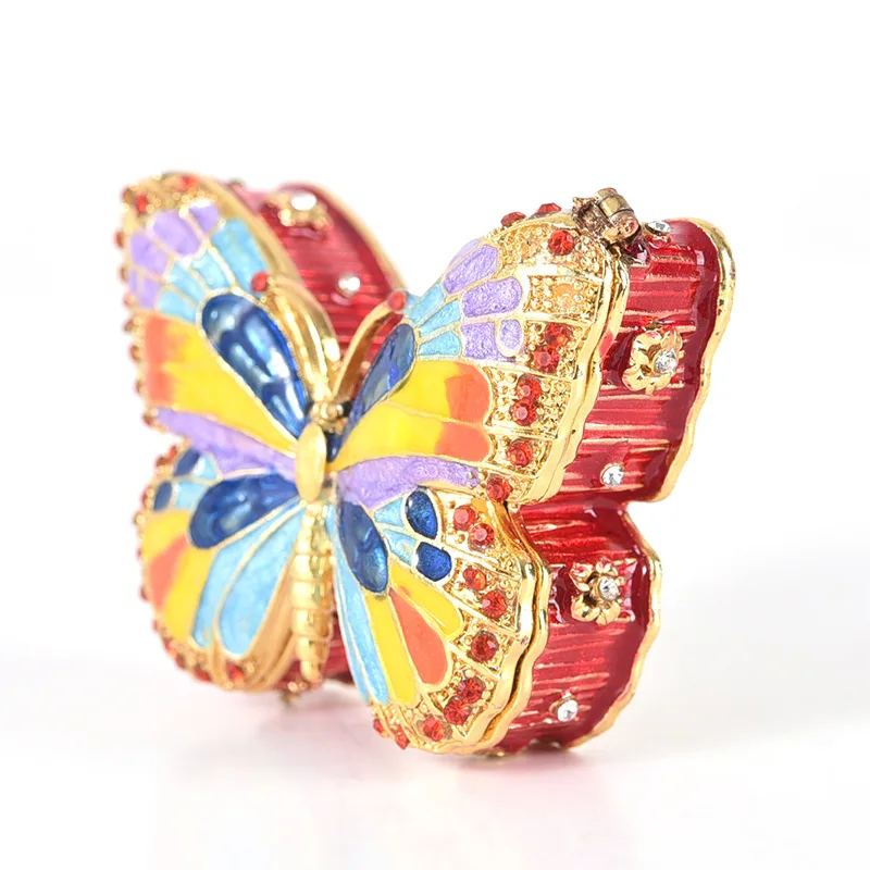 Handmade Enamel Butterfly Colored Drawing Jewel Case Jewelry Storage Box Metal Handicraft Home Furnishing Articles