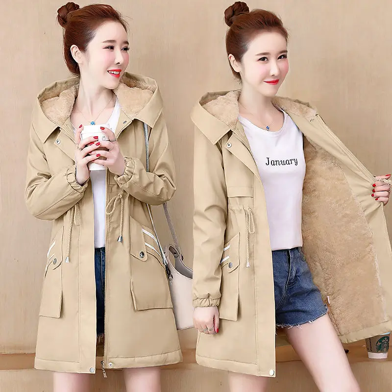 Winter Jacket Women\'s Cotton Padded Coat 2023 Add Velvet Thick Hooded Lady Windbreaker Large Size Female Long Parka Outwear 182