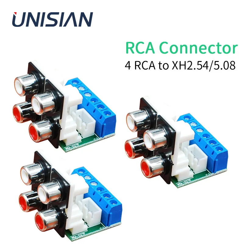 UNISIAN RCA Connector Four channels Audio signal board 4RCA to 3pin 2.54 5.08 Connector module 1/3 PCS