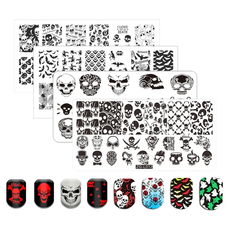 Halloween Scary Series Nail Stamping Plate Skull Pumpkin Bat Nail Stamp Template Polish Printing Stencils Ghost Grave