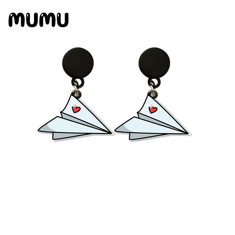 2020 New Love Paper Plane Drop Earring Boat Crane Acrylic Earrings Resin Jewelry Epoxy Cute Gift Girl