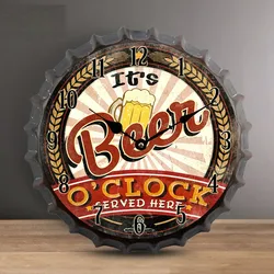 35cm Bottle Cap 3D Wall Clock Retro Beer Wine Modern Design Iron Metal Silent Quartz Clocks Bar Living Room Home Decor Creative